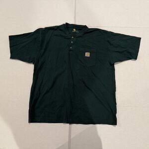 Carhartt Men's Large Green Short Sleeve 1/4 Button Shirt Pocket